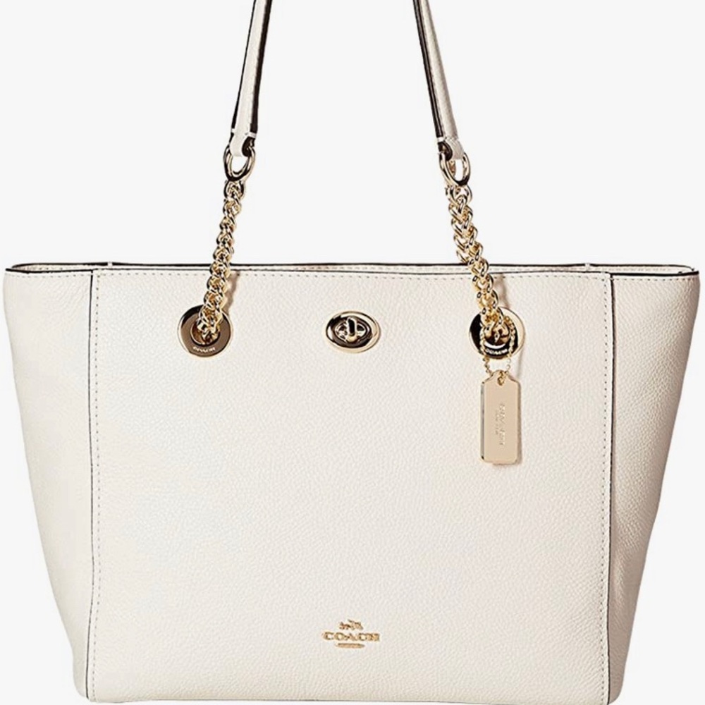 COACH Women's Pebbled Turnlock Chain Tote 27